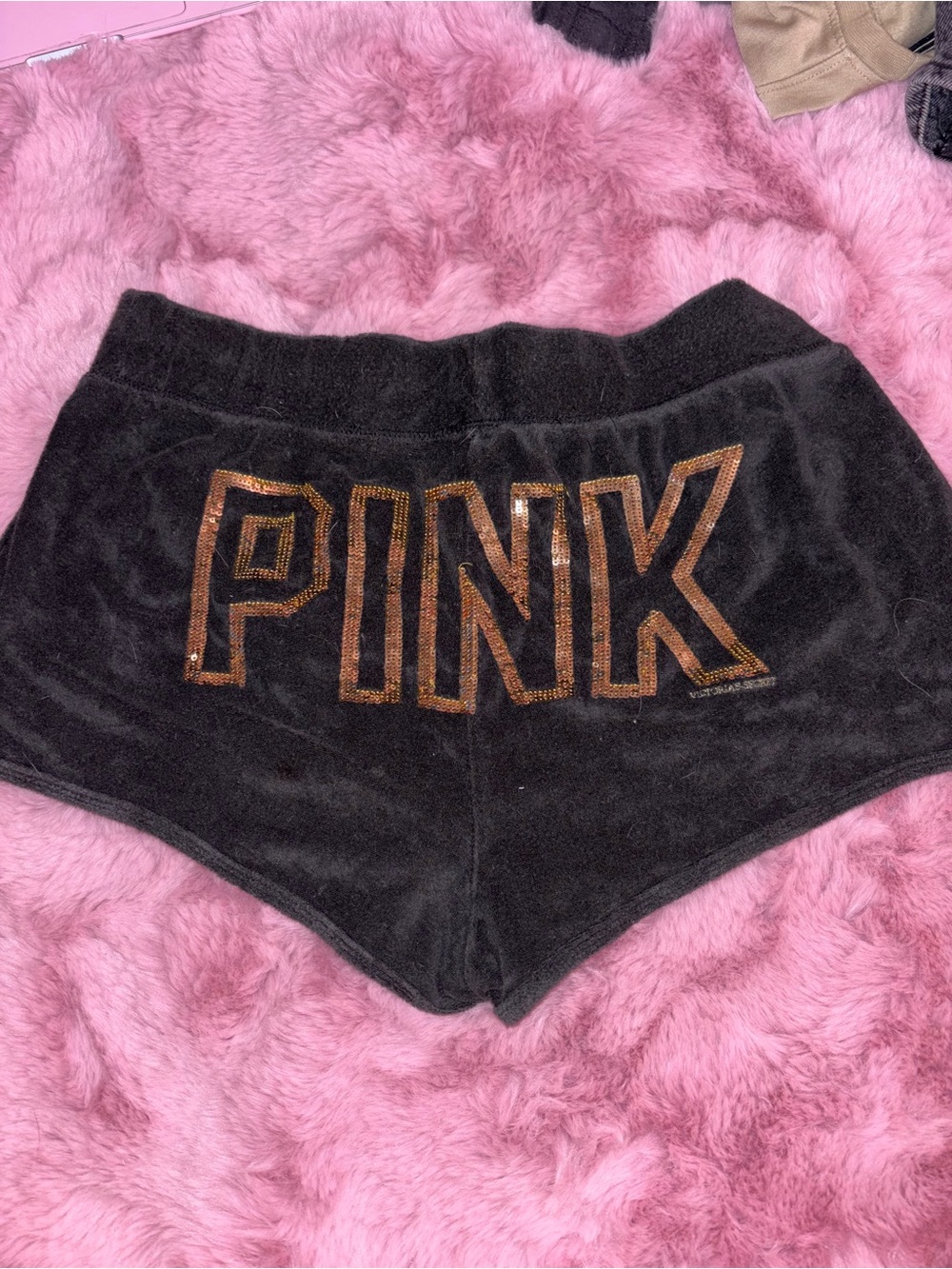 Victoria's Secret PINK black sequin terry cloth mini shorts